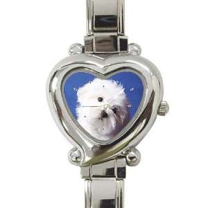maltese Puppy Dog 3 Heart Shaped Italian Charm Watch L0723