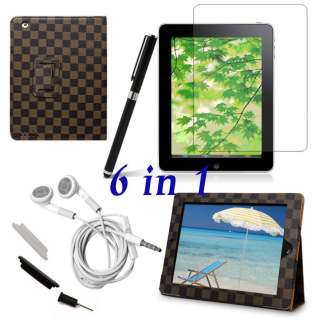 6in1 ipad 2 Accessory kit leather case+pen+SP+Headset ！  