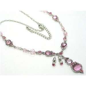    Pink Crystal Drop Necklace & Stud Earrings Set