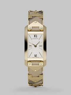 Burberry   Stainless Steel Rectangular Check Watch    