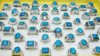 wholesale jewelry lots 30pcs Turquoise Mens silver plated Rings free 