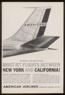 1960 American Airlines 707 plane tail photo NY CA ad  