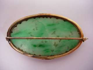 ANTIQUE CHINESE CARVED JADEITE JADE, SEED PEARL & 14K GOLD PIN  