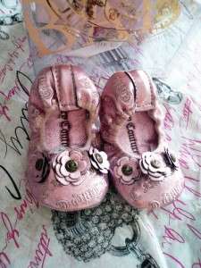   Couture Baby Girls Pink Metallic Flower Ballet Flats Sz. 4 Fits 9 12 M
