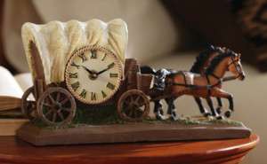 UNIQUE WESTERN WAGON & HORSES TABLE CLOCK CLOCKS NEW  