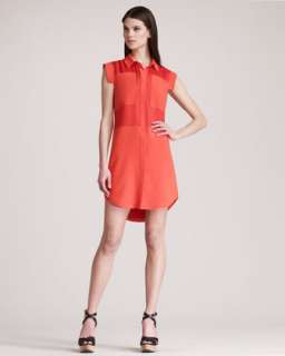 Spread Collar Silk Shirtdress  