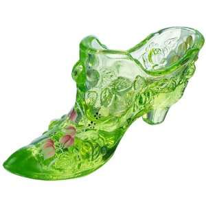  Fenton Art Glass Rose Slipper Collectible, Key Lime, 6 