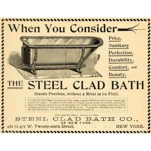 1895 Ad Steel Clad Bath Sanitary Comfort Tub Peerless   Original Print 