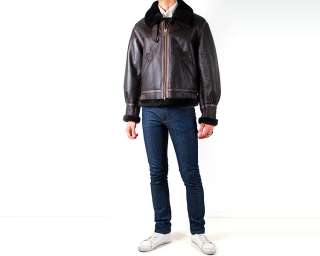   B3 type brown lamb skin mustang leather fur jacket jumper M L XXL