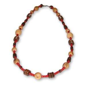  Handmade Olive Wood Mixed Beaded Necklace with Brown and 