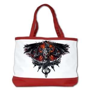  Shoulder Bag Purse (2 Sided) Red Dragon Sword with Skulls 