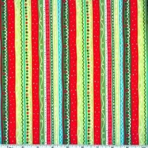  45 Wide Secret Santa Wavy Stripe Green/Red Fabric By The 