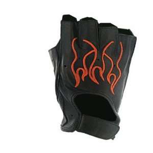  Biker Shield Premium Half Finger Glove w/ Flames (Orange 