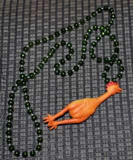 Necklace Mardi Gras Dark Green Beads w/ 4 Rubber Chicken Charm GAG 