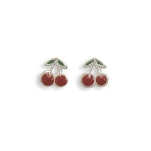  SOLID .925 STERLING SILVER RED CHERRY STUD EARRINGS , LEAD 
