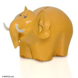  Papier mache piggy bank, Yellow Elephant