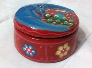 Mexican Jewelry Box Trinket Handpainted Ceramic Case  
