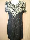 Lawrence Kazar of NY Dress SizeXL Silk/Black Sequin and Bead pre owned 