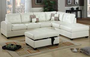   Sofa Cream Bonded Leather w Ottoman Set Reversible L/R Chaise  