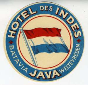1910 Luggage Label Hotel des Indes Batavia Java  