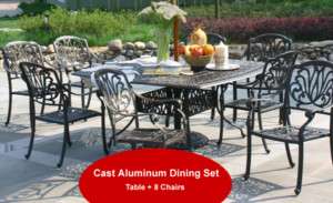 Cast Aluminum Large Outdoor 9pc Dining Set w/Cushions  