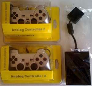 SILVER CONTROLLERS + MULTI PLAYER ADAPTE FOR SLIM PS2  