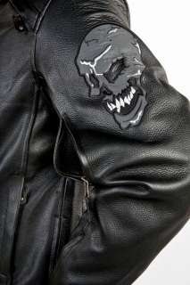  Motorcycle Biker Racer Genunie Leather Jacket Reflective Skull Bones 