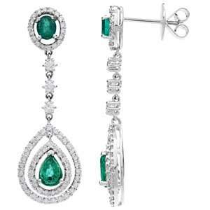  3.75 Carat 18kt White Gold Emerald and Diamond Earrings 