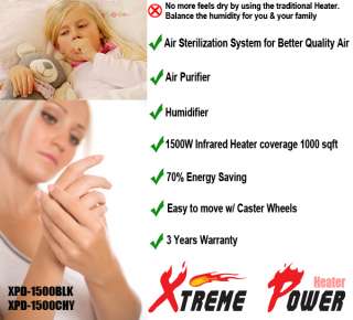 XtemePower 1500W Quartz Infrared Heater Humidifier Plasma Inverter Air 