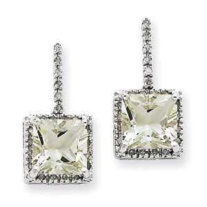  10k White Gold Green Quartz and Diamond Earrings Jewelry
