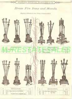 1884 Antique Brass Fire Iron Stands Catalog AD  