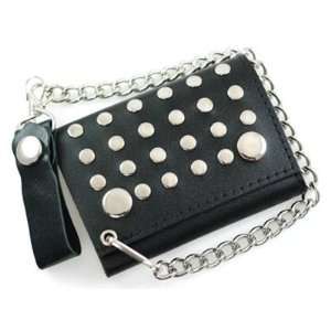  Mens Black Leather Chain Wallet w/ Studs C134 Everything 