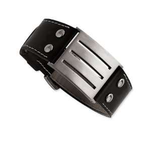    Adjustable Stainless Steel Black Leather Cuff Bracelet Jewelry
