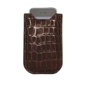   Sleeve, Genuine Crocodile Embossed Leather, Brown Electronics