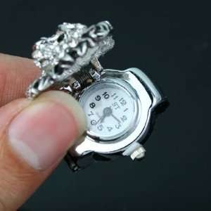   Silver Ring Watch with Diamond Lion Cover(black Eye) 