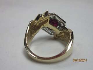estate ring ART DECO ladies hexagon ruby & diamond ring  