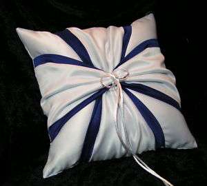 WHITE & COBALT BLUE Accent Wedding Ring Bearer Pillow  