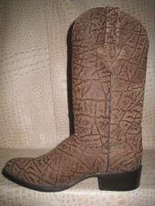 Mens Brown Leather Embossed Full Elephant Western Rodeo Round Toe 