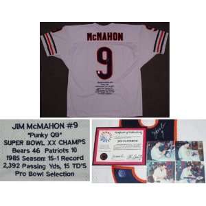  Jim McMahon Signed Bears t/b Stat White Jersey Sports 