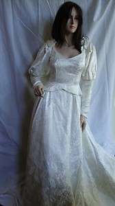 Vtg Renaissance Medieval Ivory Wedding Dress Pearl Trim House of 