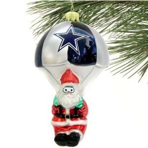 Dallas Cowboys Parachute Santa Claus Blown Glass Ornament  