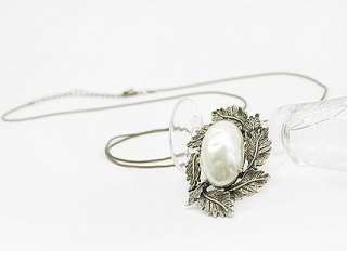 1pcs Vintage Leaf Pearl Long Style Necklace Long Chain Free Ship 