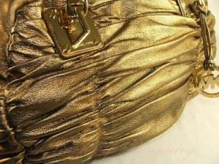Michael Kors Webster Metallic Ruched Leather Satchel Bag Antique Brass 