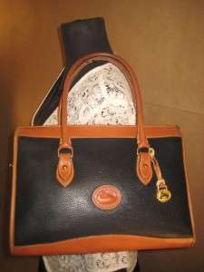   Vintage Black Leather Tan Trim Boston Handbag Satchel Purse Bag  
