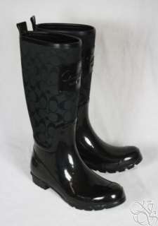   Signature Black Shiny Rubber Rainboots Rain Boots A7314 size 10  
