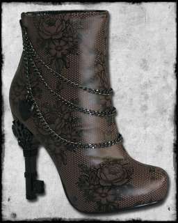   BROWN BLACK UNLOCK THIS STEAMPUNK VICTORIAN KEY HEEL CHAIN ANKLE BOOTS