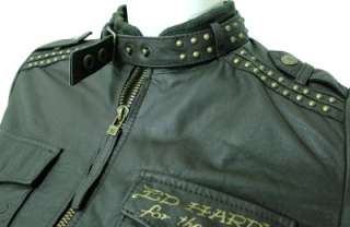 NEW $900 Ed Hardy Love Kills Slowly Womens Leather Jacket Studs size M 