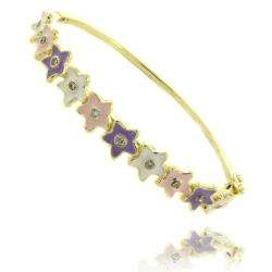 14k Gold Overlay Childrens Enamel Flower Design Bangle Bracelet 