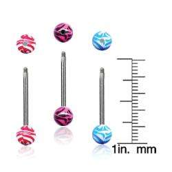   Accessories Steel Barbell Tongue Ring with Zebra Design (Pack of 3