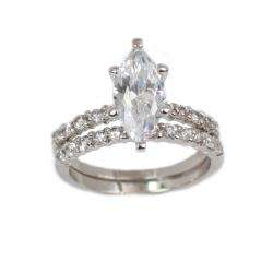 Silvertone Marquise Cubic Zirconia Bridal style Ring Set   